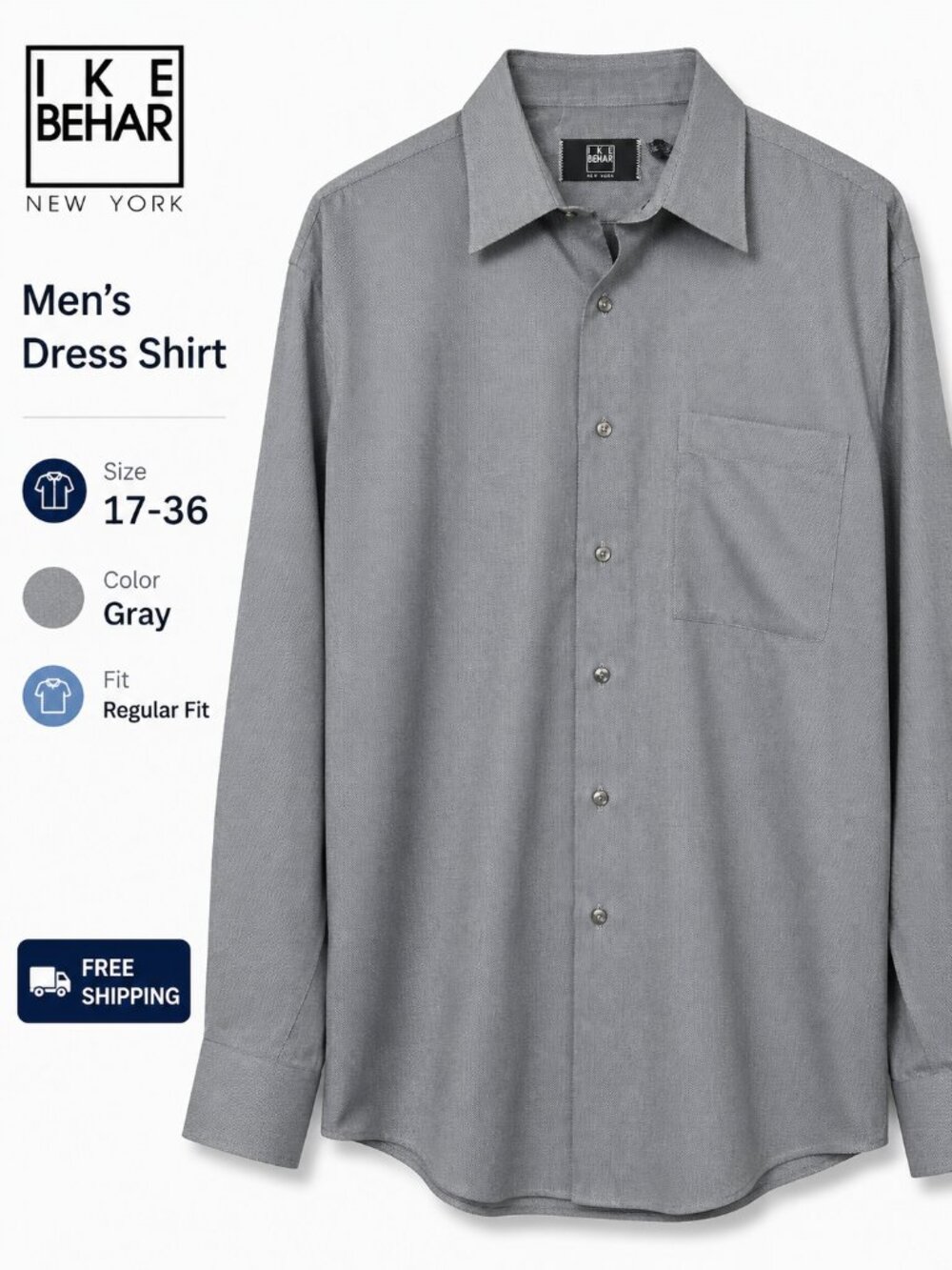 Ike Behar Men's Dress Shirt 17-36 Gray Micro Check 100% Cotton Made Canada